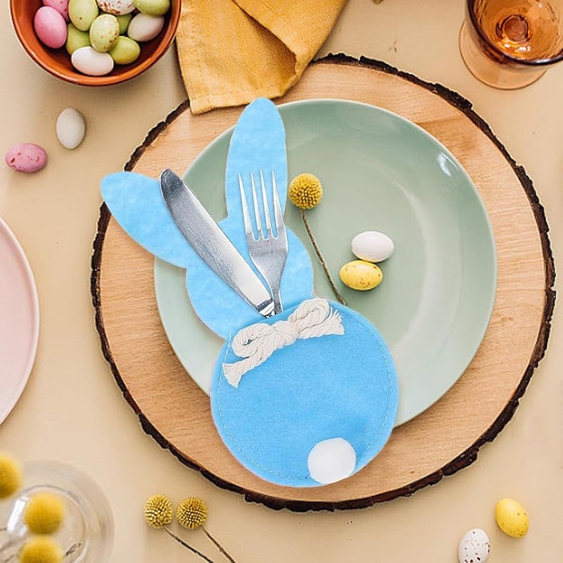 Colorful Rabbits Cutlery Holders Set Of 6 Easter Design Cloth Bag Dinnerware Pocket - Image 3