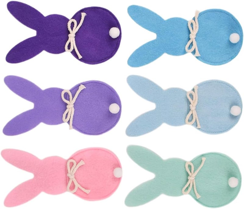 Colorful Rabbits Cutlery Holders Set Of 6 Easter Design Cloth Bag Dinnerware Pocket - Image 1