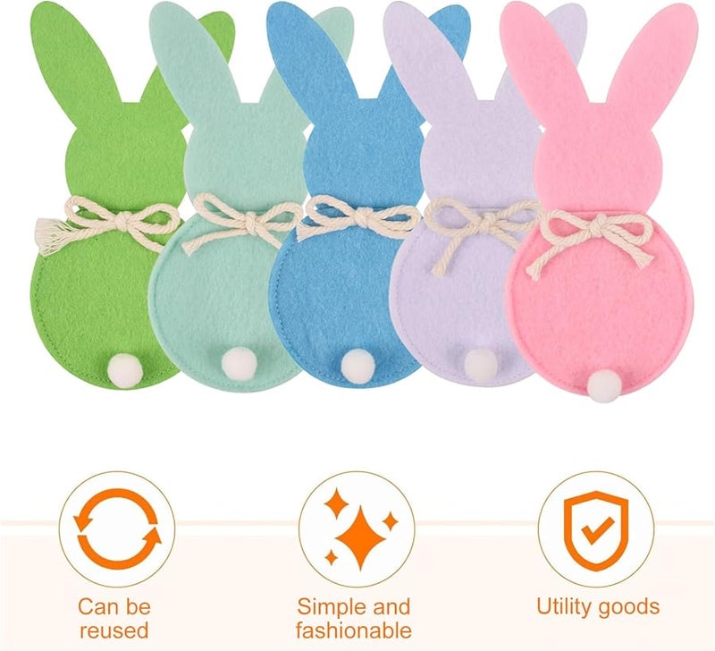 Colorful Rabbits Cutlery Holders Set Of 6 Easter Design Cloth Bag Dinnerware Pocket - Image 4