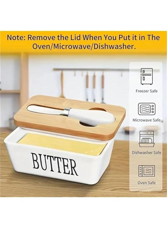 HOOKOR er Dish, er Dish with Lid for Countertop, Ceramics er Keeper Container with Knife and High-Quality Silicone Sealing er Dish for Home Decor Good Kitchen (White, 600ML)  - Image 3