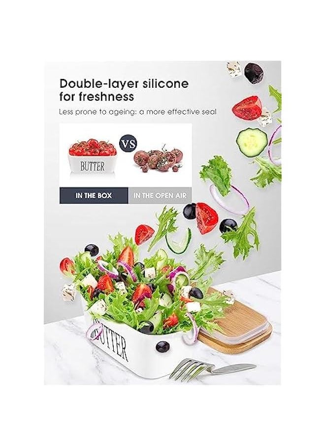 HOOKOR er Dish, er Dish with Lid for Countertop, Ceramics er Keeper Container with Knife and High-Quality Silicone Sealing er Dish for Home Decor Good Kitchen (White, 600ML)  - Image 4