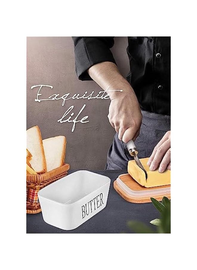 HOOKOR er Dish, er Dish with Lid for Countertop, Ceramics er Keeper Container with Knife and High-Quality Silicone Sealing er Dish for Home Decor Good Kitchen (White, 600ML)  - Image 5