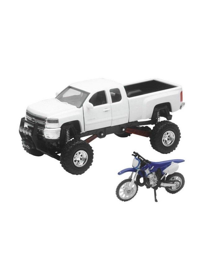 New-Ray Toys 1:32 Scale Truck And Dirt Bike Set Diecast Replica White Chevy With Yz125 Ss54416 - Image 1
