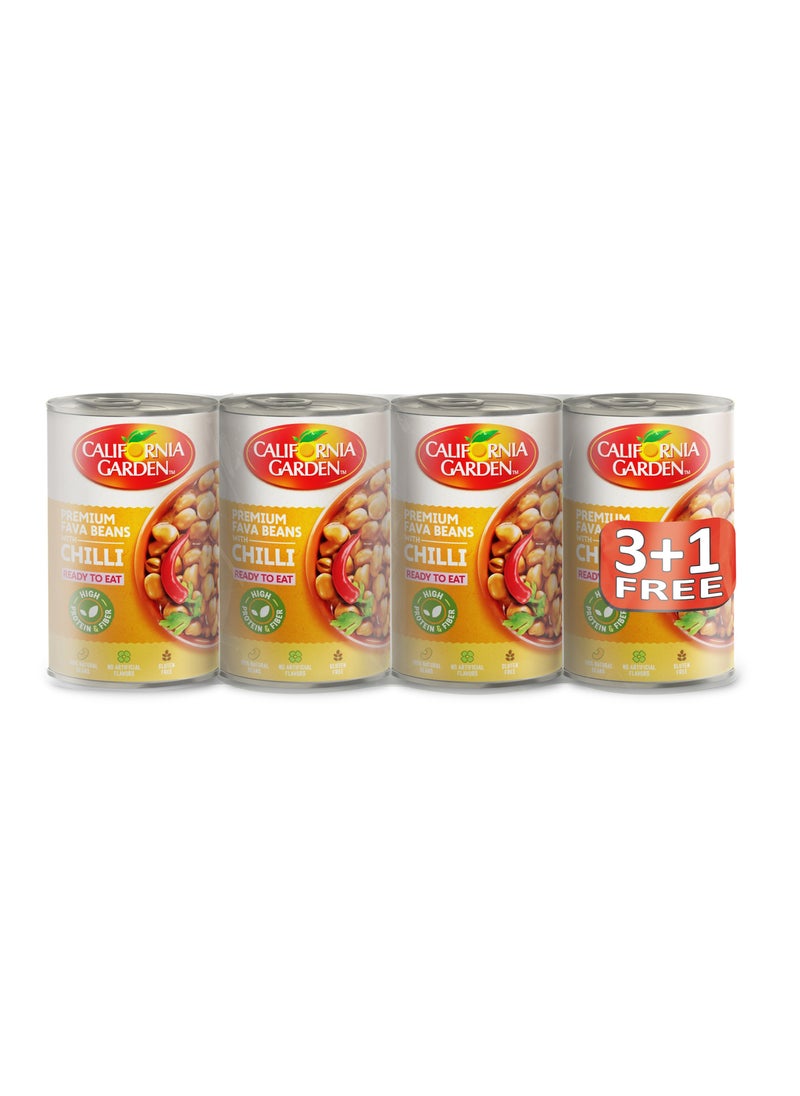 California Garden Fava Beans Peeled Medammes Chilli 4 x 450g  - Image 1