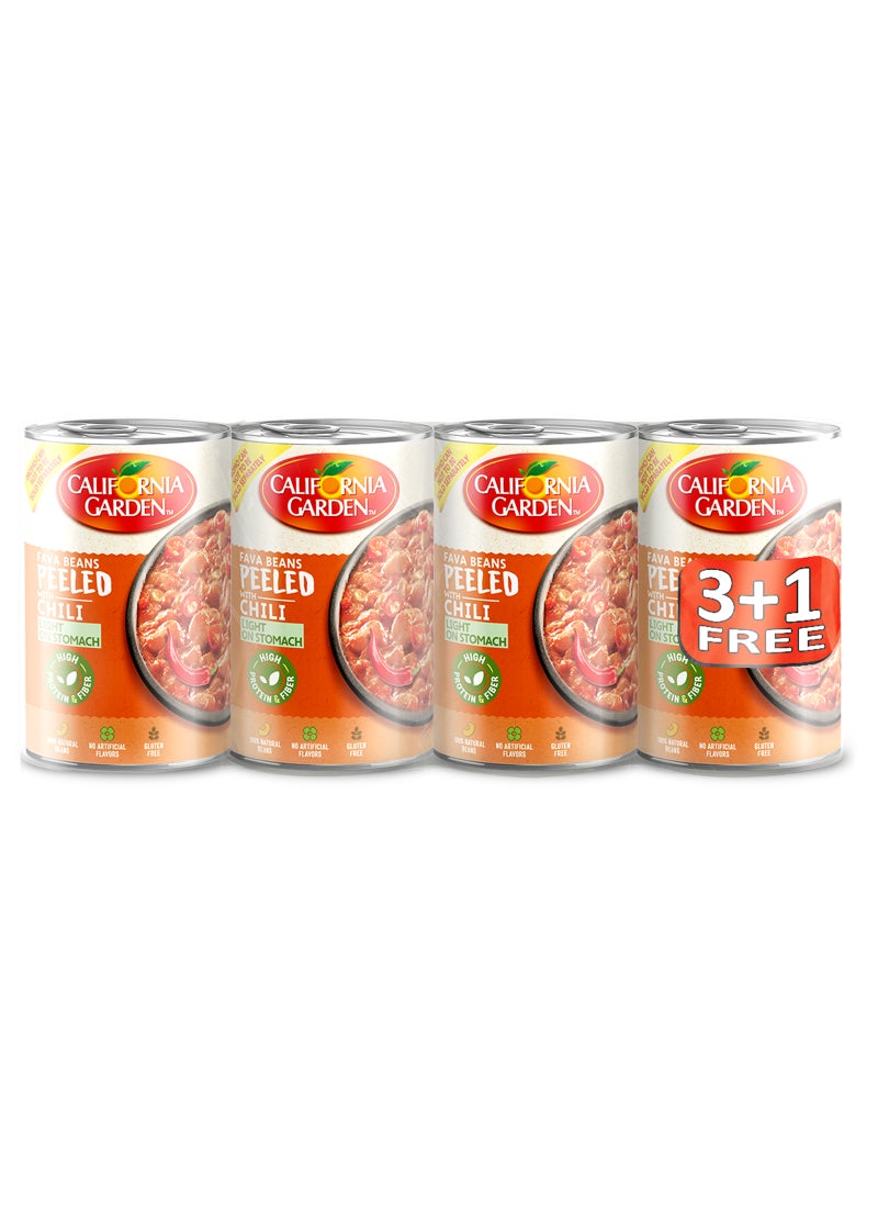 California Garden Fava Beans Peeled Medammes Chilli 4 x 450g  - Image 1