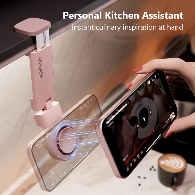 MiiKARE Travel Essentials Magnetic Airplane Phone Holder, Universal Handsfree Phone Mount for Flying with 360 Degree Rotation, Travel Must Haves Phone Stand for Desk, Tray Table, Pink - Image 4