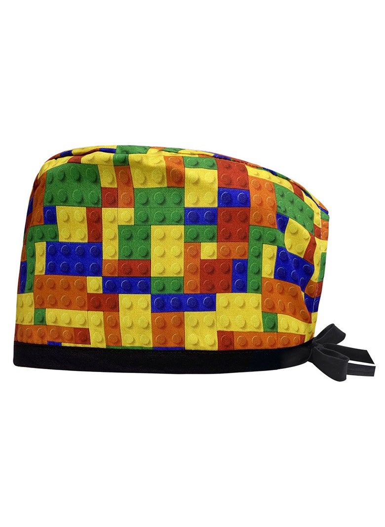 KUYING Cotton Printed Surgical Cap Strap Adjustable Medical Work Cap 