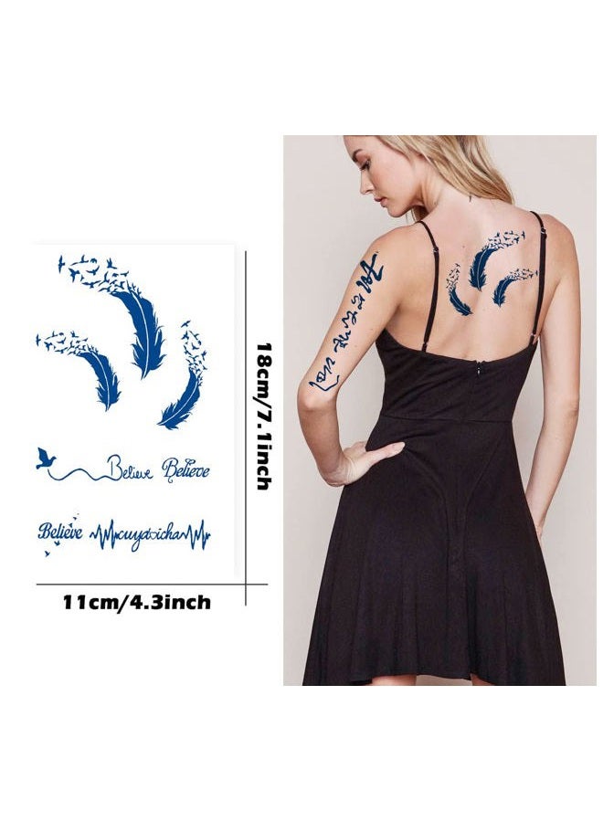 PADOUN Butterfly Feather Semi Permanent Tattoo, 6-Sheet Long Lasting 1-2 Weeks Temporary Tattoos Chinese English Letter Tattoo Stickers, 100% Plant-Based Ink Infinity Realistic Fake Tattoos for Adult - Image 3