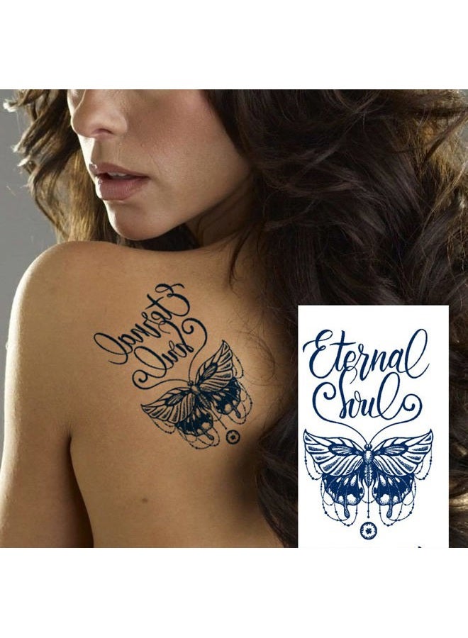 PADOUN Butterfly Feather Semi Permanent Tattoo, 6-Sheet Long Lasting 1-2 Weeks Temporary Tattoos Chinese English Letter Tattoo Stickers, 100% Plant-Based Ink Infinity Realistic Fake Tattoos for Adult - Image 5