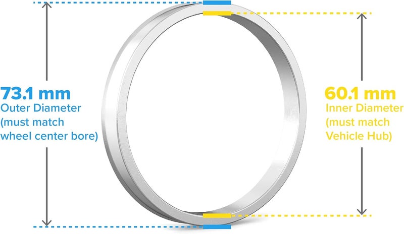 StanceMagic Hubcentric Rings (Pack of 4) - 60.1mm ID to 73.1mm OD - Silver Aluminum Hubrings - Only Fits 60.1mm Vehicle Hubs and 73.1mm Wheel Centerbore - Compatible with Toyota and Lexus vehicles - Image 2