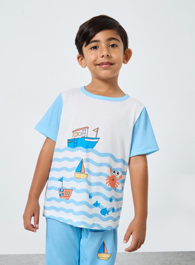 ستايلي طقم بيجامة وتيشيرت بطبعة جرافيك قارب ستايلي - Image 2