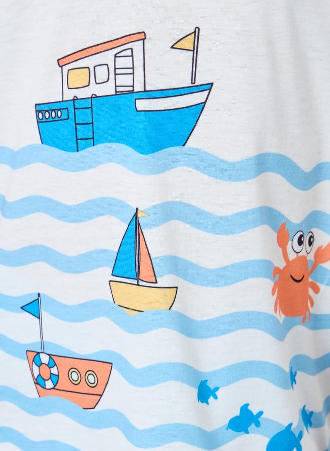 ستايلي طقم بيجامة وتيشيرت بطبعة جرافيك قارب ستايلي - Image 3