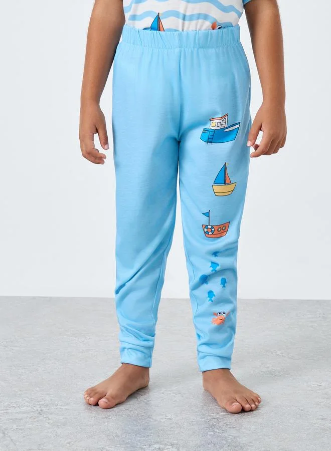 Styli Styli Boat Graphic Print T-Shirt and Pyjama Set
