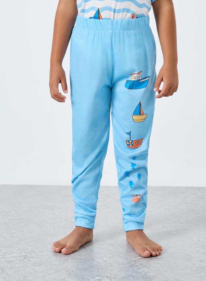 ستايلي طقم بيجامة وتيشيرت بطبعة جرافيك قارب ستايلي - Image 5