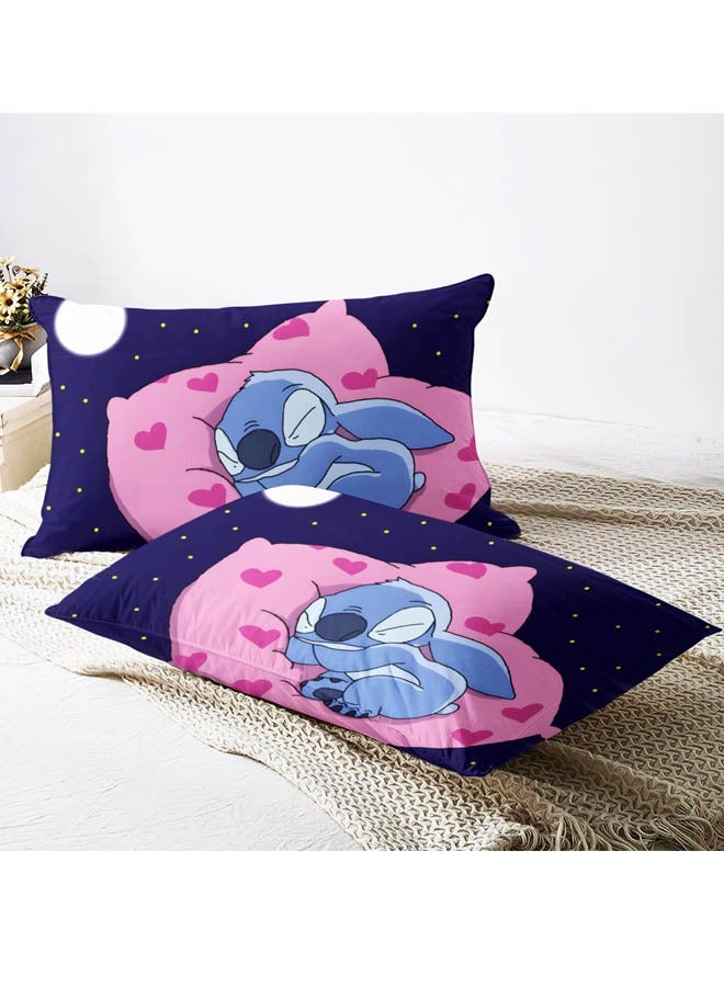 Cartoon Stitch pattern bedding three-piece set with soft microfiber polyester sheets including cover and two pillowcases (size 150cmX200cm)  - Image 4