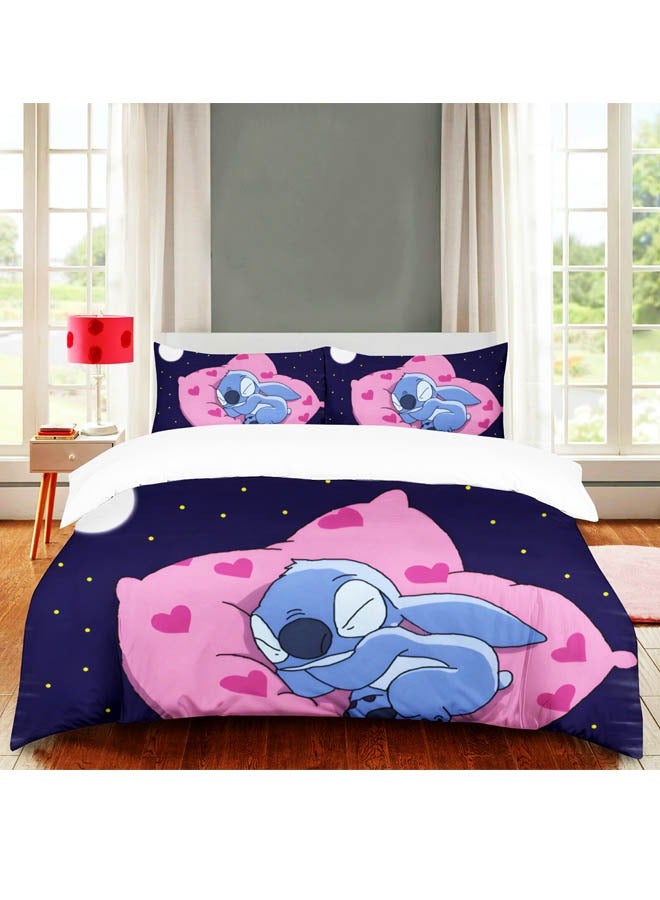 Cartoon Stitch pattern bedding three-piece set with soft microfiber polyester sheets including cover and two pillowcases (size 150cmX200cm)  - Image 2