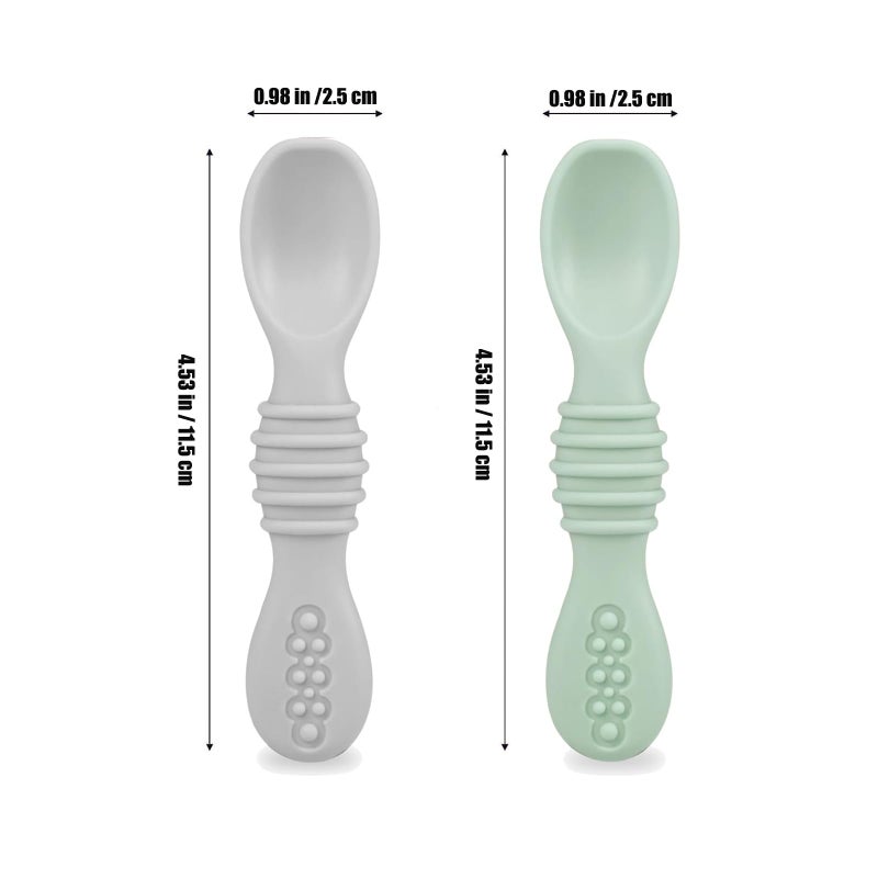 PandaEar Silicone Baby Feeding Set| 2 Pack Silicone Divided Suction Plate with 2 Pack Spoons | Baby Led Weaning Supplies Self Feeding Eating Utensils (Green/Grey) - Image 4