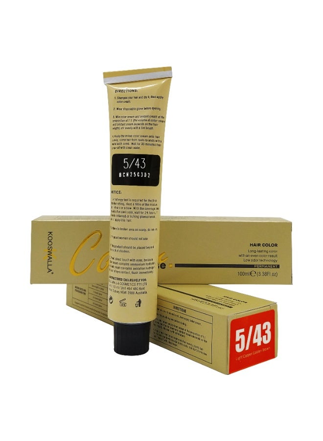 Kooswalla Hair Color - 5/43 Light Copper Golden Brown 100ml - Image 2