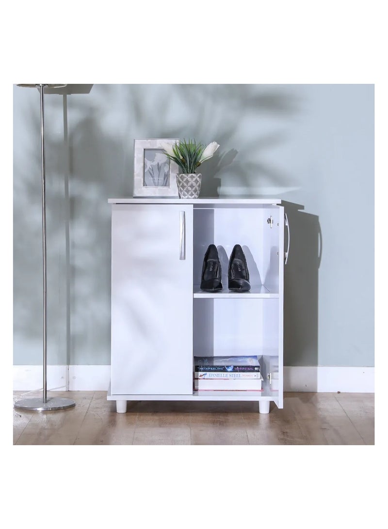 DANUBE HOME خزانة متعددة الأغراض ذات بابين من Absol، منظمة مطبخ منزلية متينة، خزانة جانبية، تصميم عصري، أثاث لغرفة الطعام وغرفة المعيشة والمطبخ، الطول 60 × العرض 40 × الارتفاع 75 سم - أبيض - Image 2