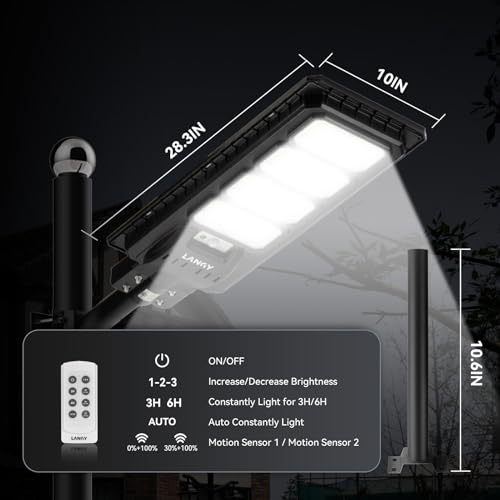LANGY 200 W Led Solar Street Lights, 360 PCS LED High Lumes Solar Powered Street Lamp Outdoor,Dusk to Dawn Security Led Post Street Light - Image 4