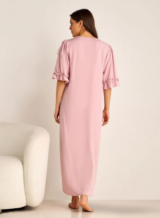 Splash FAV Lace Detail Maternity Night Gown with 3/4 Sleeves
