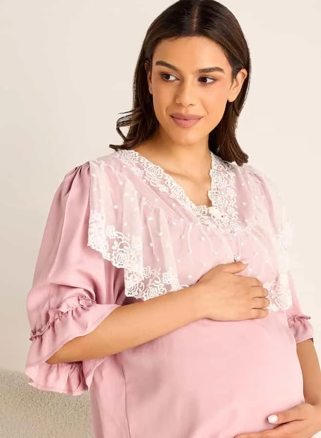Splash FAV Lace Detail Maternity Night Gown with 3/4 Sleeves