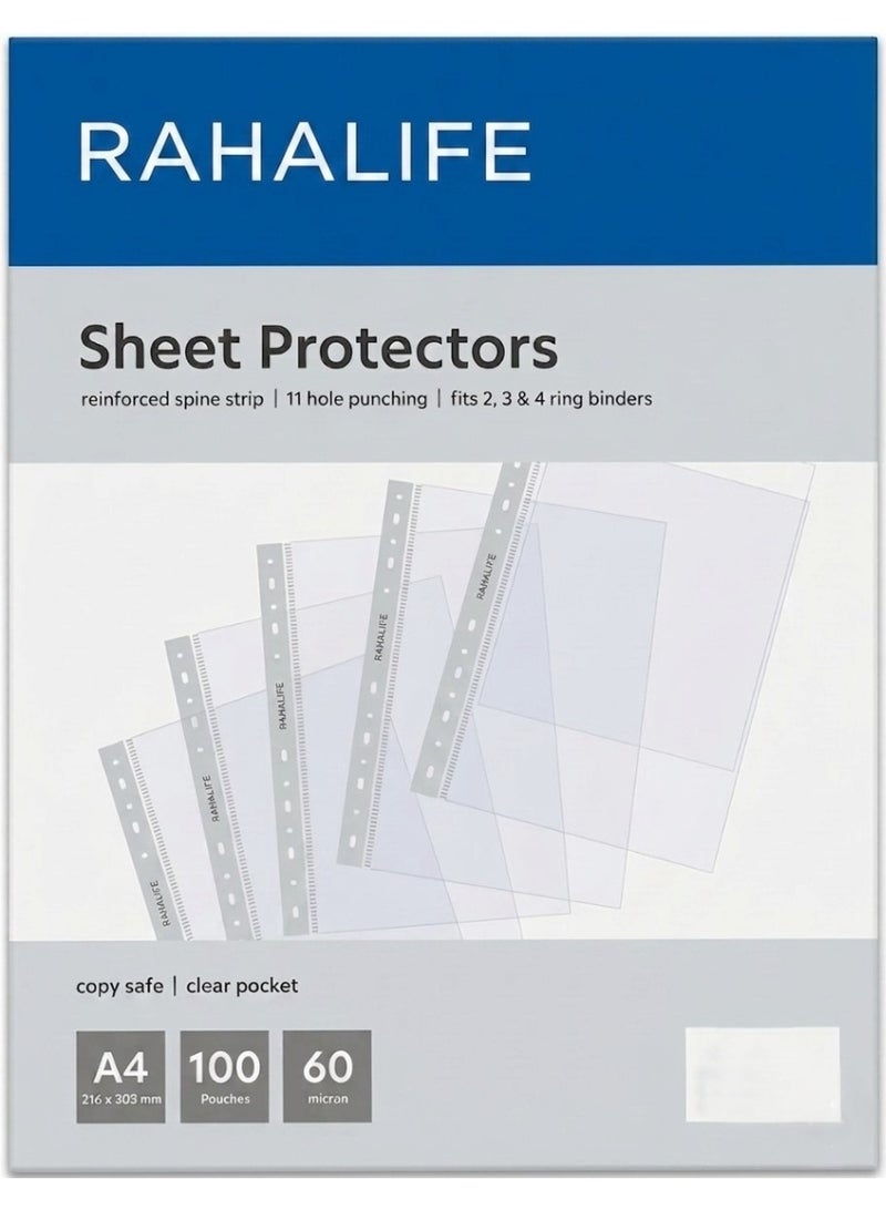 Maxi A4 Sheet Protectors 60 Micron – Clear Plastic Document Sleeves, Top Loading, Box of 100