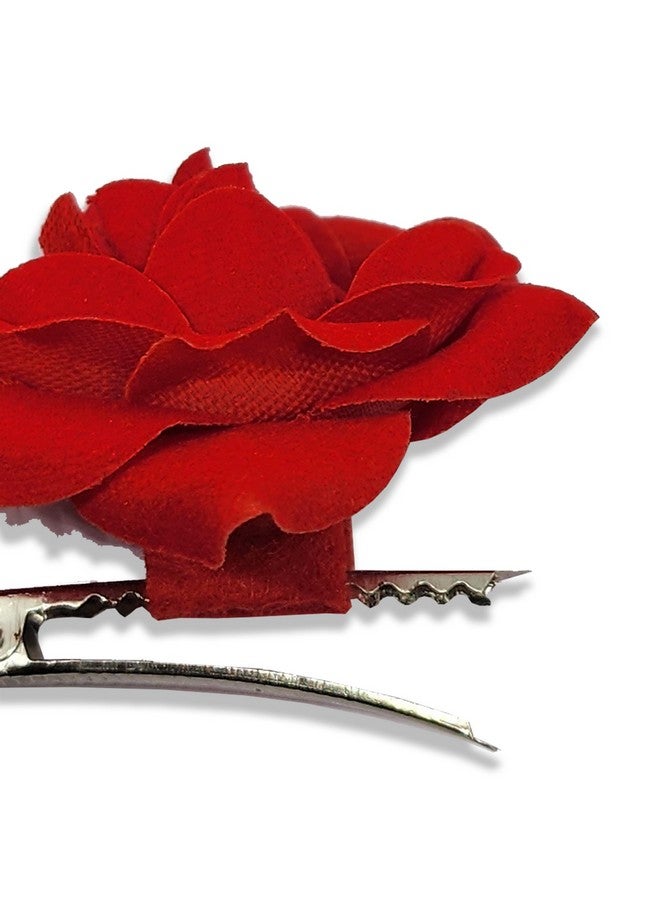 Comet Busters Beautiful Artificial Rose Flower Hair Clip For Hair Styling (Pack Of 3) (Red) (HAO097) - Image 2