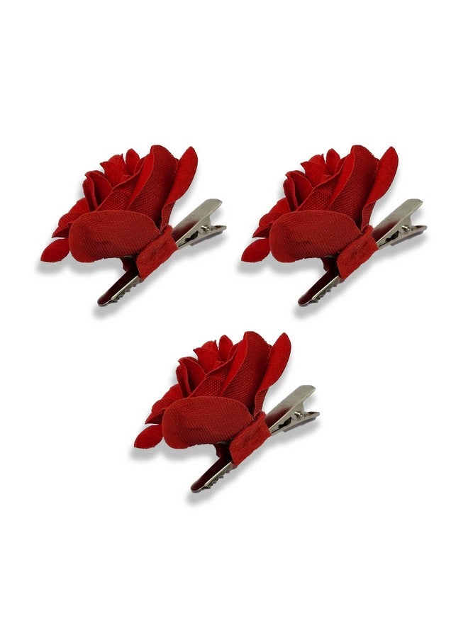 Comet Busters Beautiful Artificial Rose Flower Hair Clip For Hair Styling (Pack Of 3) (Red) (HAO097) - Image 4