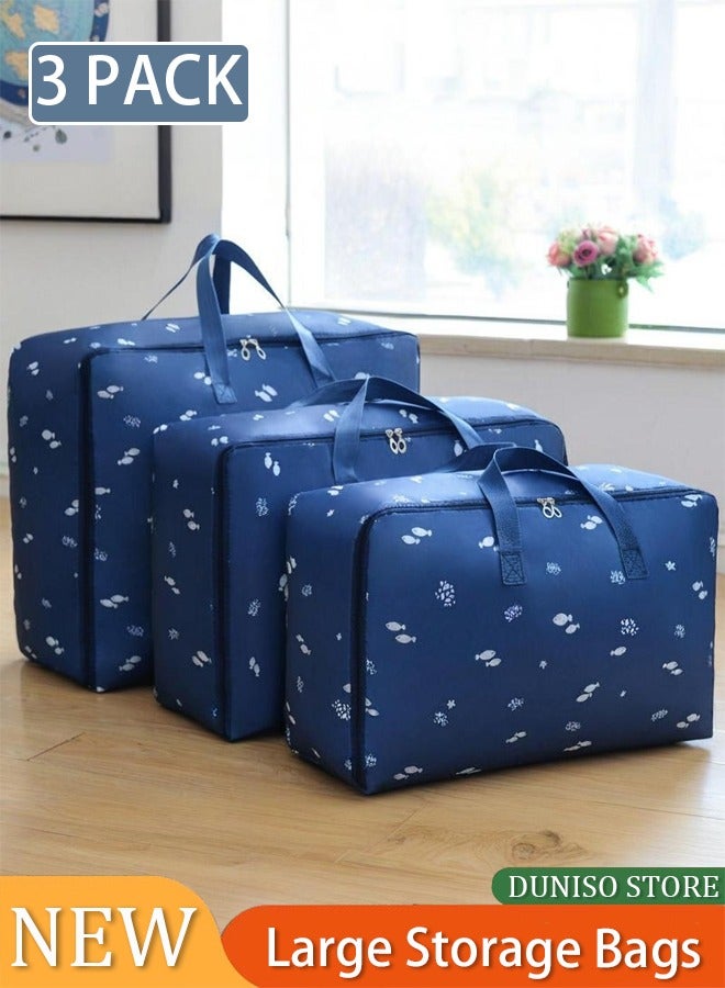DUNISO 3 Pcs Strong Storage Laundry Bags，Moving Storage Bags with Zipper and Handles，Reusable Waterproof and Dustproof Heavy Duty Organizer Bags，for Clothes, Bedding, Pants, Socks, Toys  - Image 2