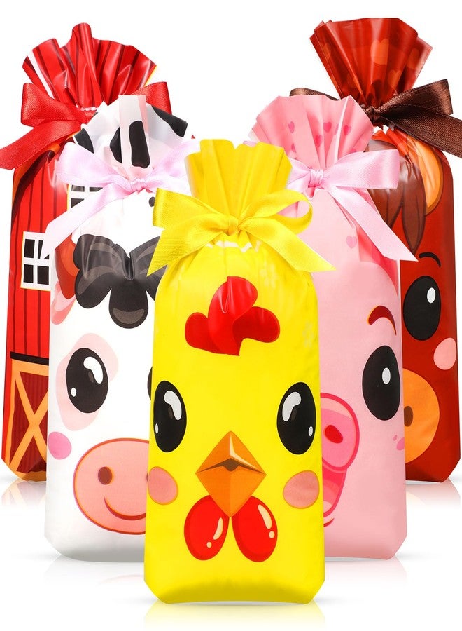 Bulyoou 50 Pcs Farm Party Bags Bulk Plastic Farm Animals Drawstring Bags Barnyard Birthday Gift Bags Farm Barn Goodie Bag for Kids Adults Farm Themed Birthday Baby Shower Party Favors Decor(Farm) - Image 1