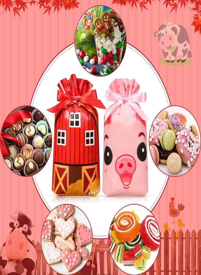 Bulyoou 50 Pcs Farm Party Bags Bulk Plastic Farm Animals Drawstring Bags Barnyard Birthday Gift Bags Farm Barn Goodie Bag for Kids Adults Farm Themed Birthday Baby Shower Party Favors Decor(Farm) - Image 3
