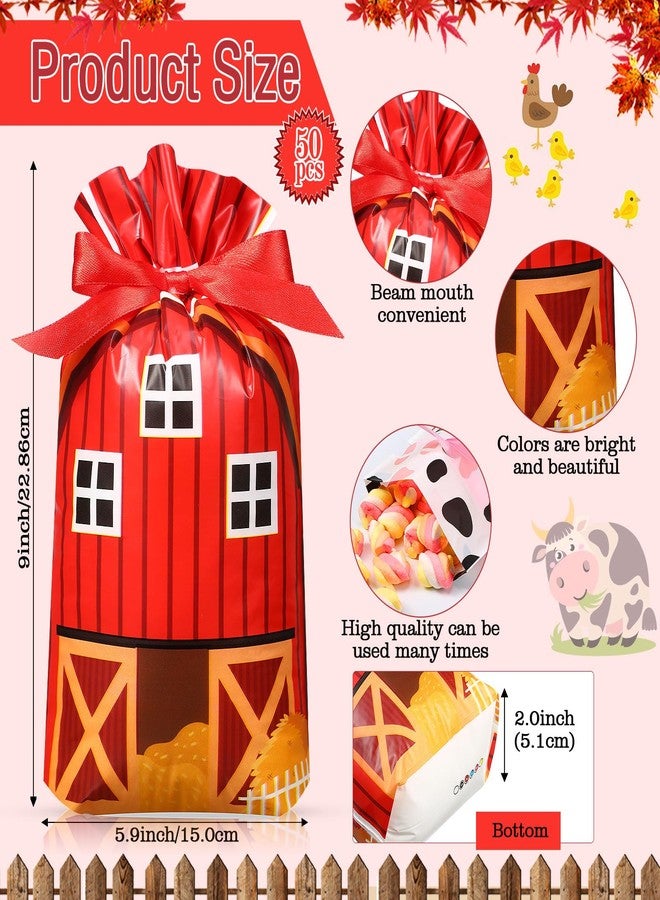 Bulyoou 50 Pcs Farm Party Bags Bulk Plastic Farm Animals Drawstring Bags Barnyard Birthday Gift Bags Farm Barn Goodie Bag for Kids Adults Farm Themed Birthday Baby Shower Party Favors Decor(Farm) - Image 2