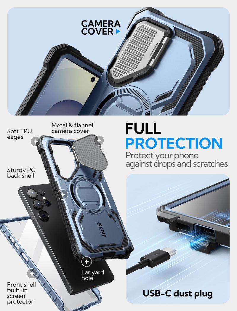 I-blason حافظة i-Blason Armorbox لهاتف Samsung Galaxy S25 Ultra مع غطاء كاميرا وحامل MagSafe [حماية عسكرية] حافظة هاتف مغناطيسية ثقيلة كاملة الجسم مع واقي شاشة لهاتف S25 Ultra بحجم 6.9 بوصة، زرقاء - Image 4