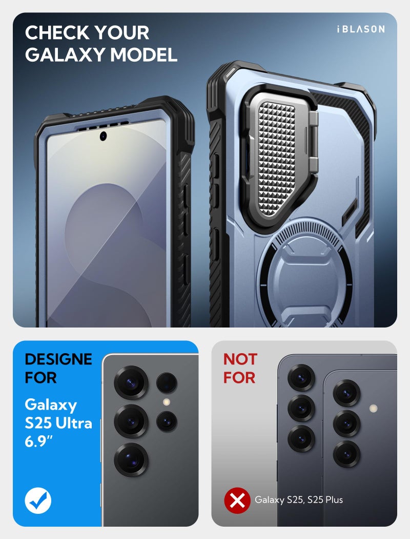 I-blason حافظة i-Blason Armorbox لهاتف Samsung Galaxy S25 Ultra مع غطاء كاميرا وحامل MagSafe [حماية عسكرية] حافظة هاتف مغناطيسية ثقيلة كاملة الجسم مع واقي شاشة لهاتف S25 Ultra بحجم 6.9 بوصة، زرقاء - Image 2