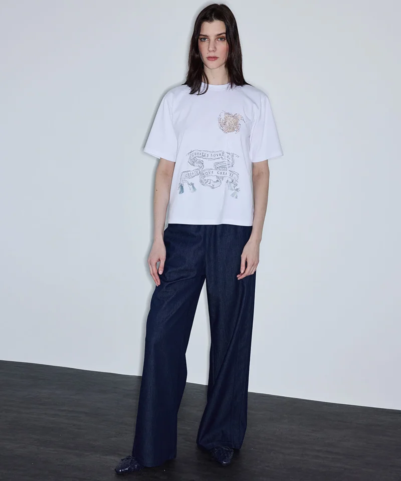 ابيكول Embroidered Slogan T-Shirt