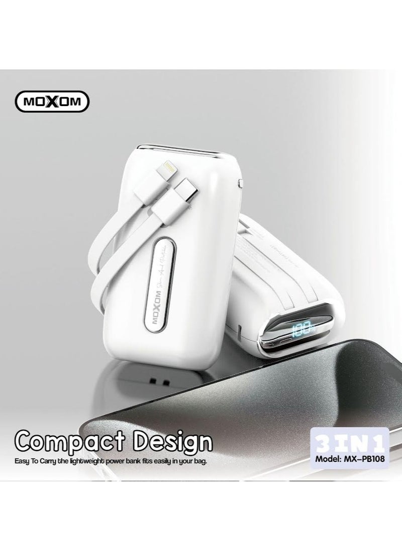MOXOM Moxom MX-PB108 10000mAh 3-in-1 Portable Power Bank with PD 20W & SCP 22.5W - Lightweight  - Image 2