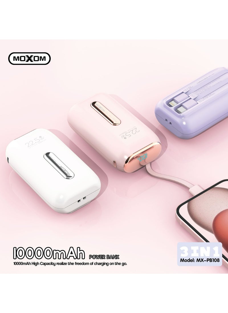 MOXOM Moxom MX-PB108 10000mAh 3-in-1 Portable Power Bank with PD 20W & SCP 22.5W - Lightweight  - Image 3