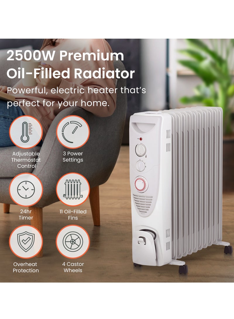 برو_بريز مدفأة زيتية مزودة بـ 11 ريشة، مدفأة كهربائية رفيعة، مدفأة زيتية محمولة مع مؤقت مدمج لمدة 24 ساعة، 3 إعدادات للحرارة، منظم حرارة قابل للتعديل - Image 2
