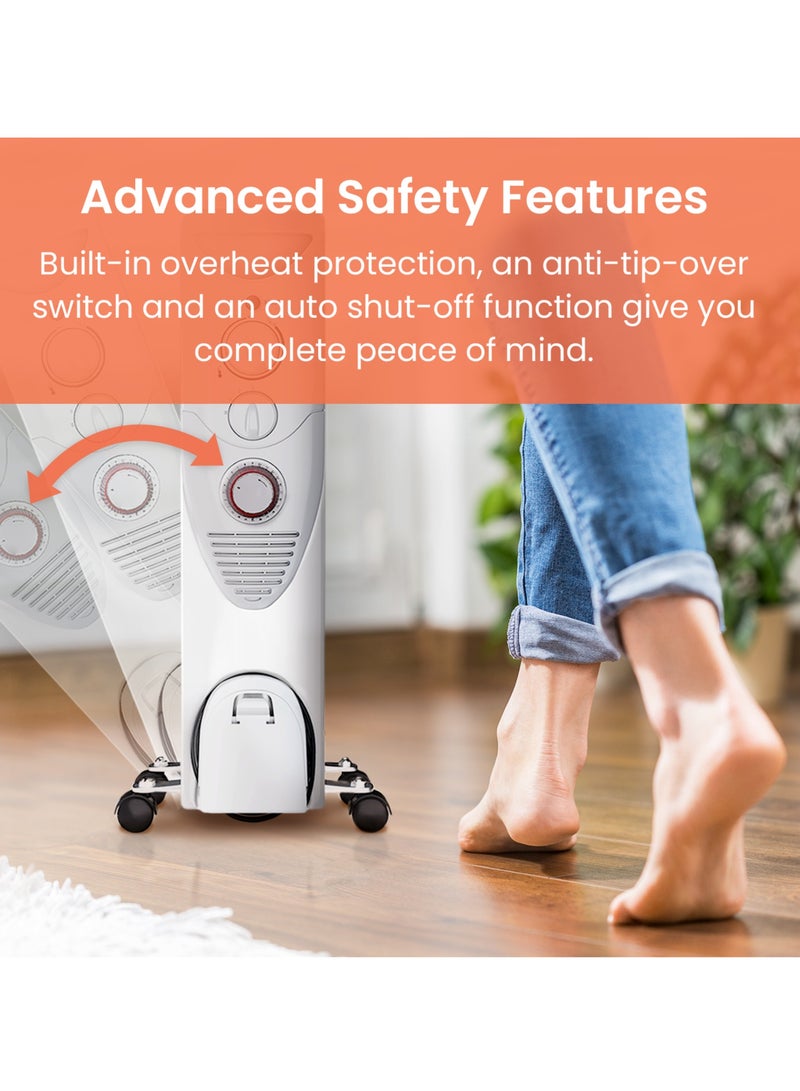 برو_بريز مدفأة زيتية مزودة بـ 11 ريشة، مدفأة كهربائية رفيعة، مدفأة زيتية محمولة مع مؤقت مدمج لمدة 24 ساعة، 3 إعدادات للحرارة، منظم حرارة قابل للتعديل - Image 5