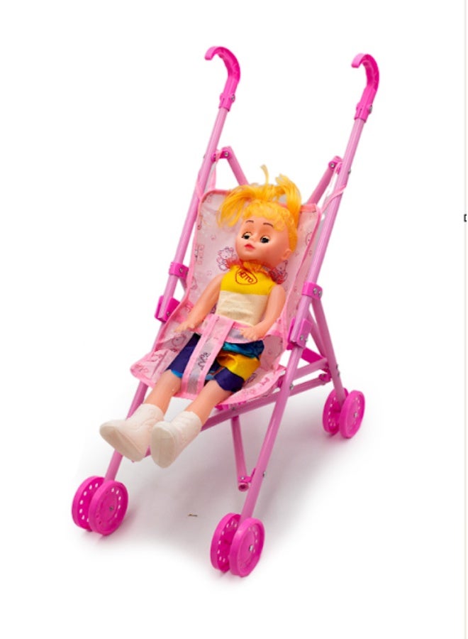 نوفيل بوكس لعبة عروسة (دمية) مع عربية أطفال قابلة للطي للبنات - حجم كبير 61 سم هدية مثالية للعب التخيلي - موديل 51068 - Image 1