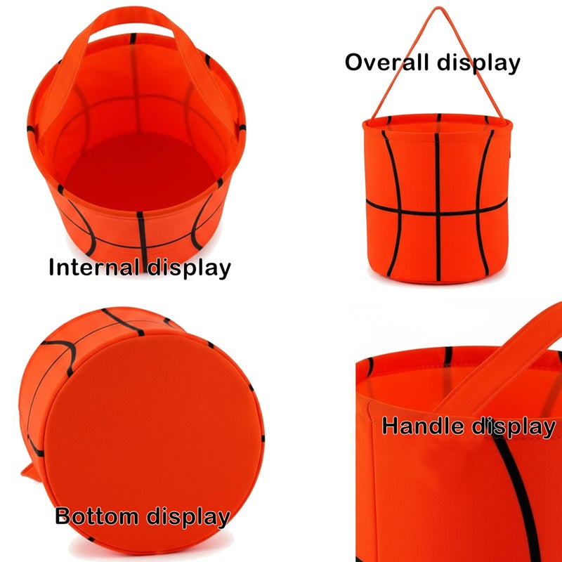 XinblueCo Basketball Basket Canvas Easter Egg Hunt Baskets Halloween Trick or Treat Candy Bucket for Halloween Easter - Image 2