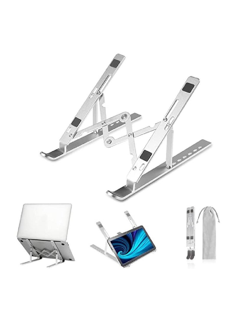 Laptop Stand For Desk Aluminum Notebook Stand For Laptop Riser Holder Notebook Stand Compatible with MacBook Air Pro, Dell, HP, Lenovo Samsung, Alienware All Laptops 11-15.6 Foldable Stand Silver