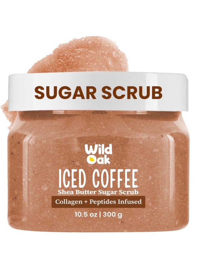 WILD OAK WildOak Iced Coffee Sugar Body Scrub | 300g | Kojic Acid, Hyaluronic Acid, Ceramides, Collagen & Peptides | De-Tan & Brightens Dark Areas | Smooths Strawberry Legs & Arms | Hydrates & Exfoliates - Image 1