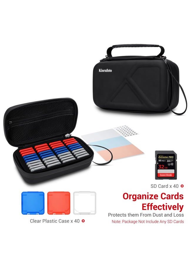 Kiorafoto EVA Hard Shell SD Card Case with 40 PCS Individual Plastic Memory Card Holder for 40 SD SDXC SDHC Cards,Dual Protect Water-Resistant Anti-Shock SD Card Carrying Case Organizer with Handle & Labels - Image 2