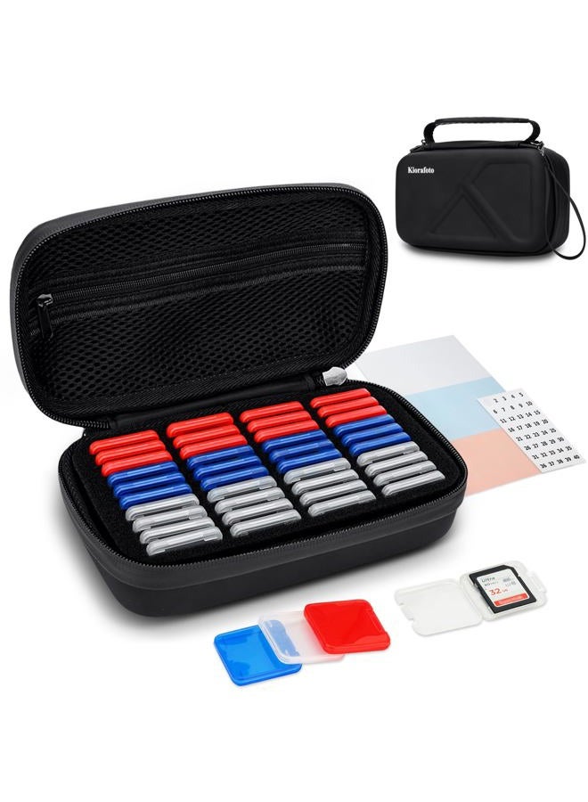 Kiorafoto EVA Hard Shell SD Card Case with 40 PCS Individual Plastic Memory Card Holder for 40 SD SDXC SDHC Cards,Dual Protect Water-Resistant Anti-Shock SD Card Carrying Case Organizer with Handle & Labels - Image 1