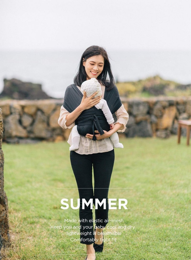 Captaintech Baby Carrier Wrap Summer Mesh Breathable Baby Carrier Easy to Wear Hands-Free Baby Carrier Moisture Wicking Soft Ideal for Newborns and Kids Under 44lbs (Black) - Image 2