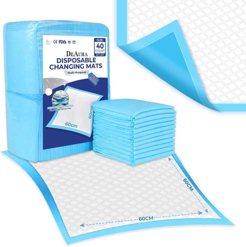 Premium Disposable Changing Pads Baby (40 pack, 60 x 60cm) – Portable Baby Changing Mat for Busy Parents – Hygienic Disposable Diaper Changing Mat – Extra Soft & Absorbent Disposable Changing Mat Baby - Image 1