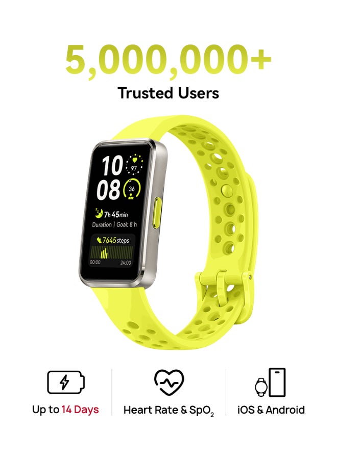 HUAWEI Band 10 Smartwatch, Metallic Design, iOS Android, Pro-Level Sleep Analysis, Fast Charging And Robust Battery Life, Sleek Aluminum Alloy Case Yellow Green - Image 1