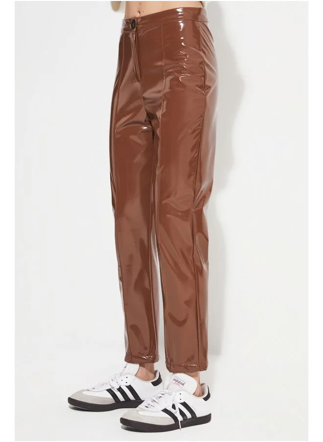 JUNE June Patent Leather Trousers Tan